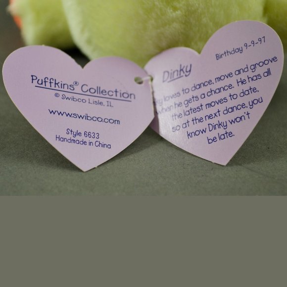 Dinky the Yellow Dinosaur Puffkins by Swibco Style 6633 Bean Bag Plush - Picture 7 of 8